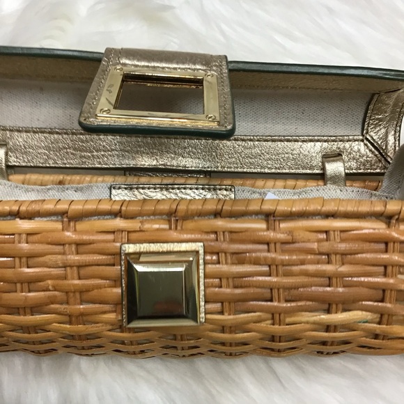 MICHAEL KORS wicker/leather baguette clutch Gold Tone Turn Lock - Picture 5 of 13